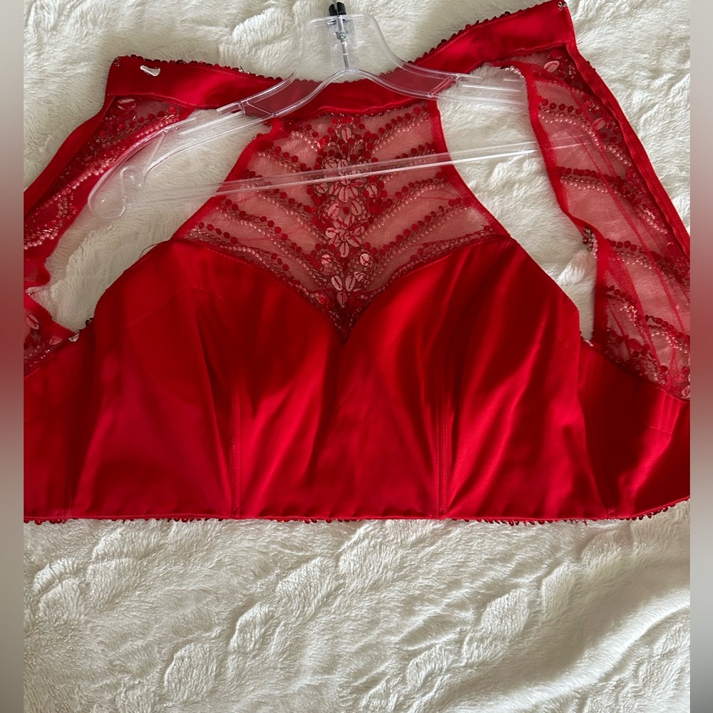 Red two piece beaded homecoming formal dress - Picture 15 of 16